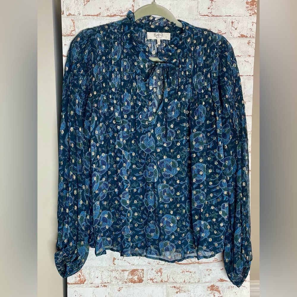 Sea New York Teal Floral Blouse